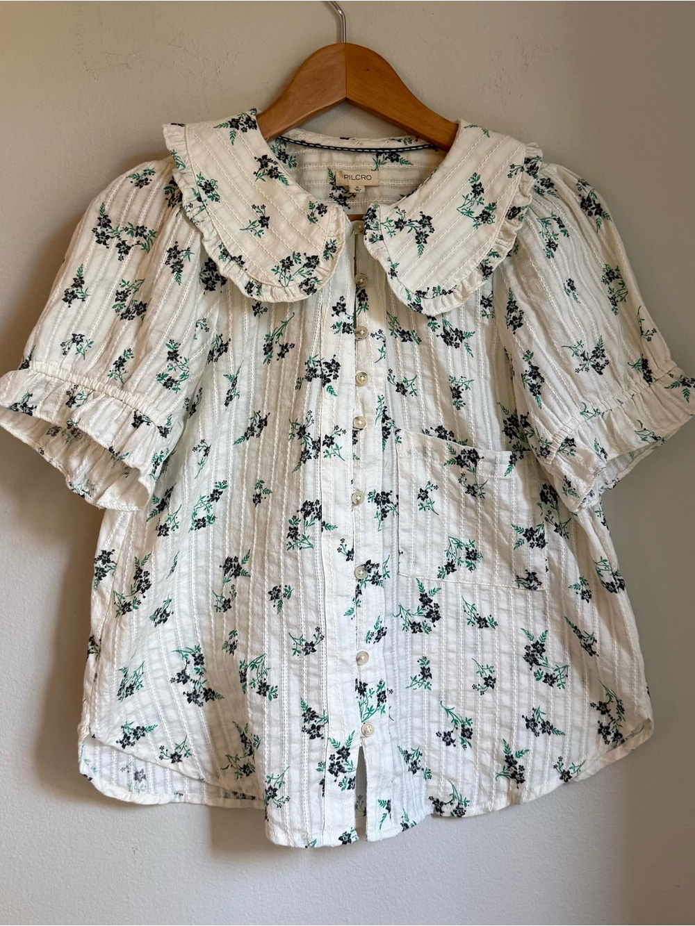 Anthropologie Pilcro Size M Floral Peter Pan Collar Blouse 100% Cotton